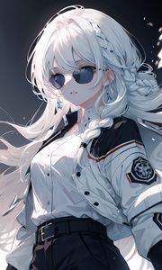 Preview wallpaper girl, sunglasses, braids, white, anime, art