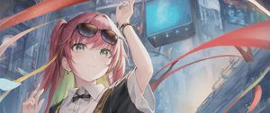 Preview wallpaper girl, sunglasses, gesture, tape, anime