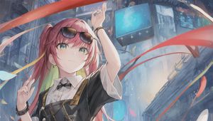 Preview wallpaper girl, sunglasses, gesture, tape, anime