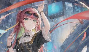 Preview wallpaper girl, sunglasses, gesture, tape, anime