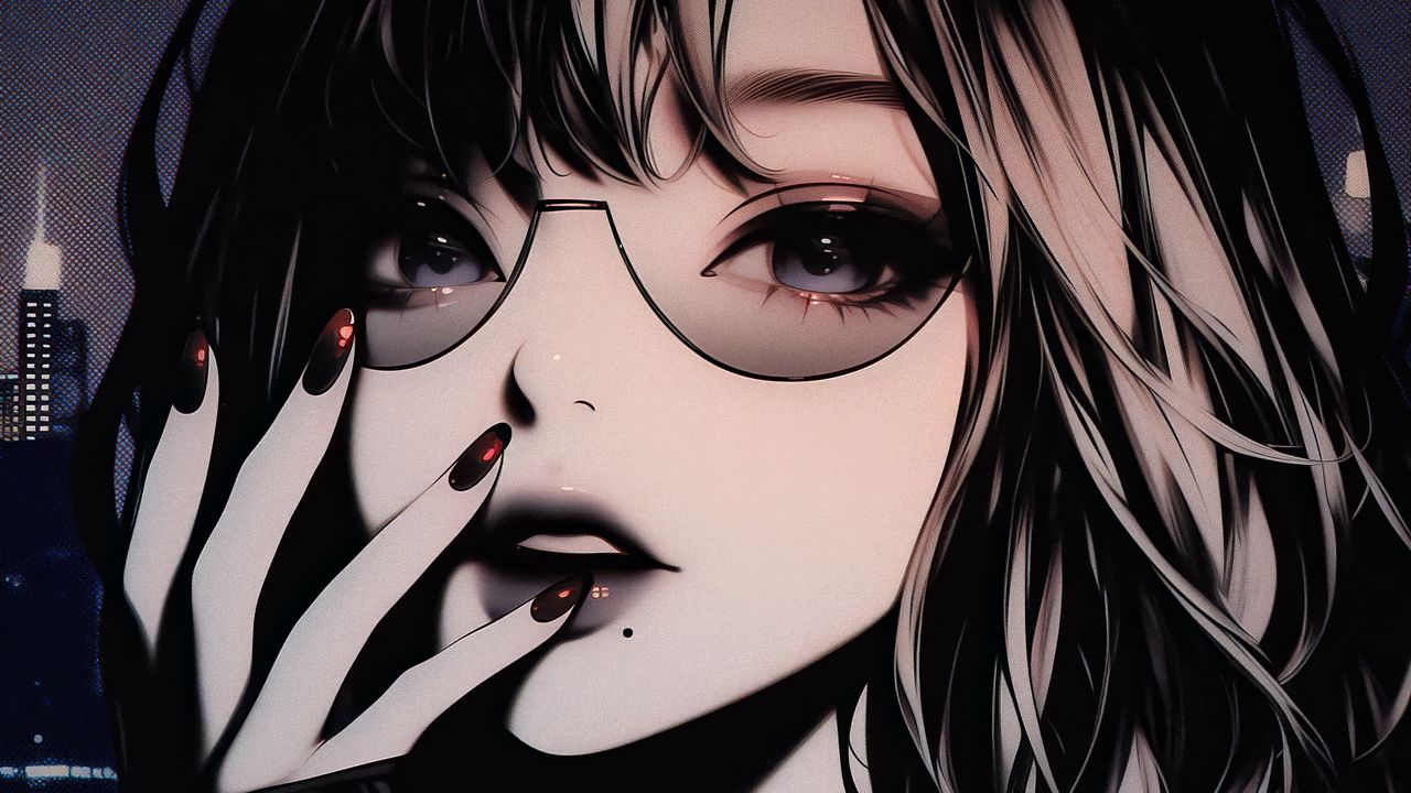 Wallpaper girl, sunglasses, manicure, art, anime