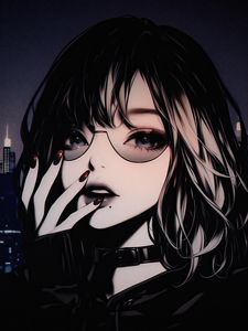 Preview wallpaper girl, sunglasses, manicure, art, anime