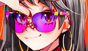 Preview wallpaper girl, sunglasses, smile, hand, anime