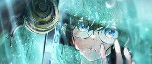 Preview wallpaper girl, sunglasses, window, drops, rain, anime