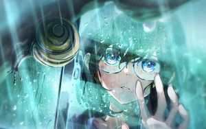 Preview wallpaper girl, sunglasses, window, drops, rain, anime