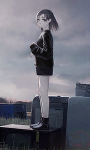 Preview wallpaper girl, sweater, anime, art, gloomy