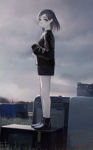 Preview wallpaper girl, sweater, anime, art, gloomy