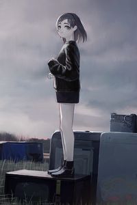 Preview wallpaper girl, sweater, anime, art, gloomy