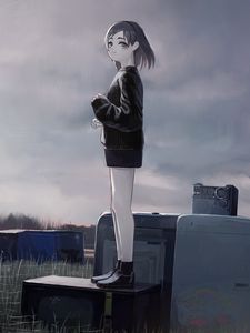 Preview wallpaper girl, sweater, anime, art, gloomy