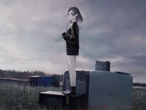 Preview wallpaper girl, sweater, anime, art, gloomy