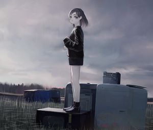 Preview wallpaper girl, sweater, anime, art, gloomy