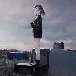 Preview wallpaper girl, sweater, anime, art, gloomy