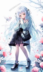 Preview wallpaper girl, sweater, bag, anime