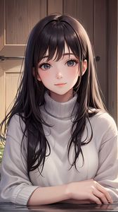 Preview wallpaper girl, sweater, door, anime