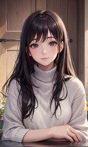 Preview wallpaper girl, sweater, door, anime