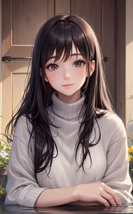 Preview wallpaper girl, sweater, door, anime