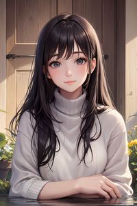 Preview wallpaper girl, sweater, door, anime