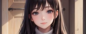 Preview wallpaper girl, sweater, door, anime