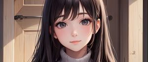 Preview wallpaper girl, sweater, door, anime