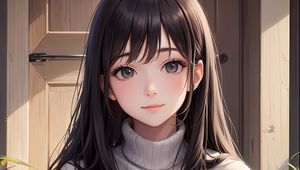 Preview wallpaper girl, sweater, door, anime