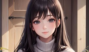 Preview wallpaper girl, sweater, door, anime