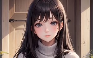 Preview wallpaper girl, sweater, door, anime