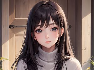 Preview wallpaper girl, sweater, door, anime