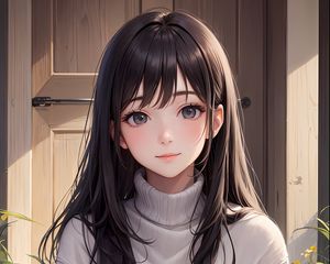 Preview wallpaper girl, sweater, door, anime