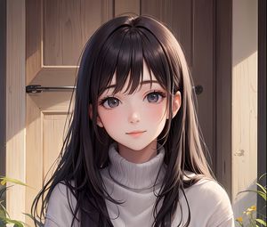 Preview wallpaper girl, sweater, door, anime