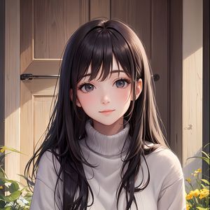 Preview wallpaper girl, sweater, door, anime