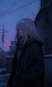 Preview wallpaper girl, sweater, evening, anime, blue