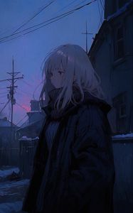 Preview wallpaper girl, sweater, evening, anime, blue