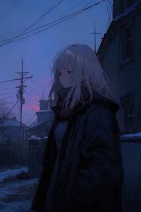 Preview wallpaper girl, sweater, evening, anime, blue