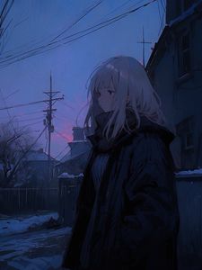 Preview wallpaper girl, sweater, evening, anime, blue