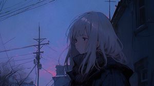 Preview wallpaper girl, sweater, evening, anime, blue