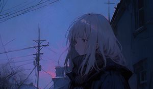 Preview wallpaper girl, sweater, evening, anime, blue