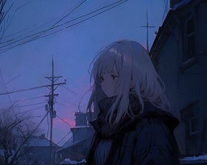 Preview wallpaper girl, sweater, evening, anime, blue