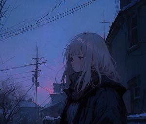 Preview wallpaper girl, sweater, evening, anime, blue