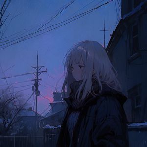 Preview wallpaper girl, sweater, evening, anime, blue