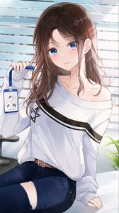 Preview wallpaper girl, sweater, glance, anime