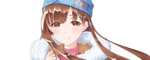 Preview wallpaper girl, sweater, hat, winter, anime