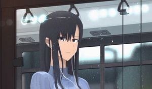 Preview wallpaper girl, sweater, headphones, window, anime