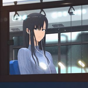 Preview wallpaper girl, sweater, headphones, window, anime