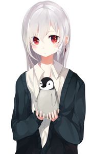 Preview wallpaper girl, sweater, penguin, anime