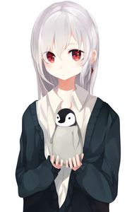 Preview wallpaper girl, sweater, penguin, anime