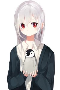 Preview wallpaper girl, sweater, penguin, anime