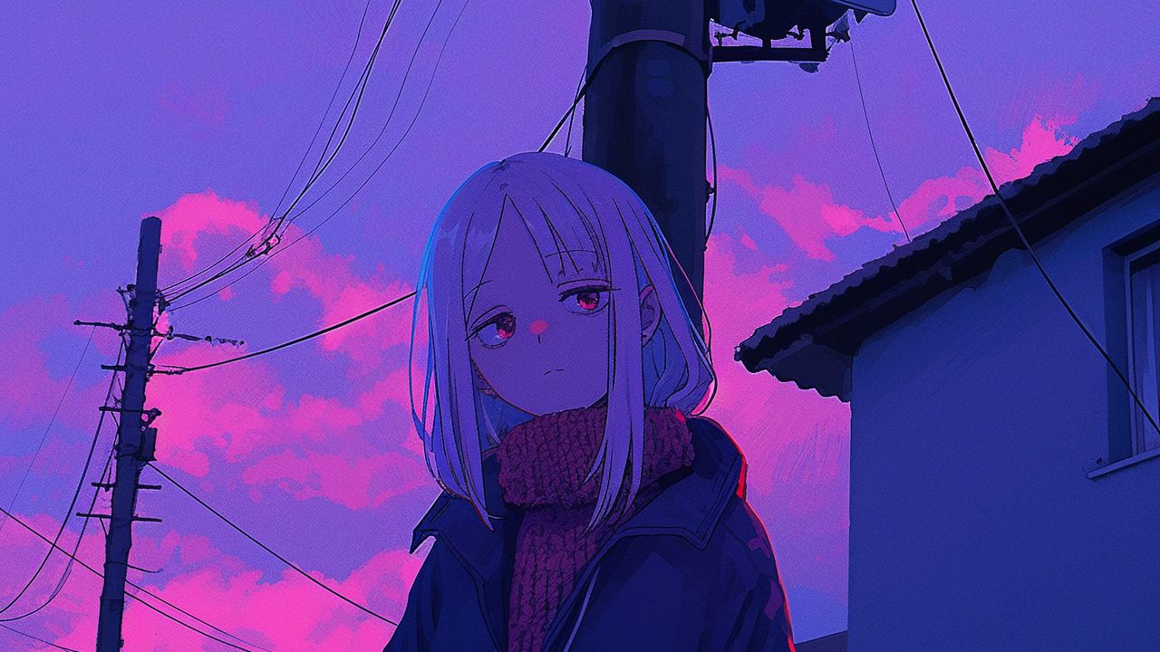 Wallpaper girl, sweater, wires, anime