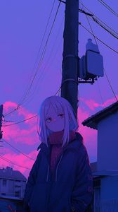 Preview wallpaper girl, sweater, wires, anime