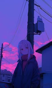 Preview wallpaper girl, sweater, wires, anime