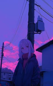 Preview wallpaper girl, sweater, wires, anime